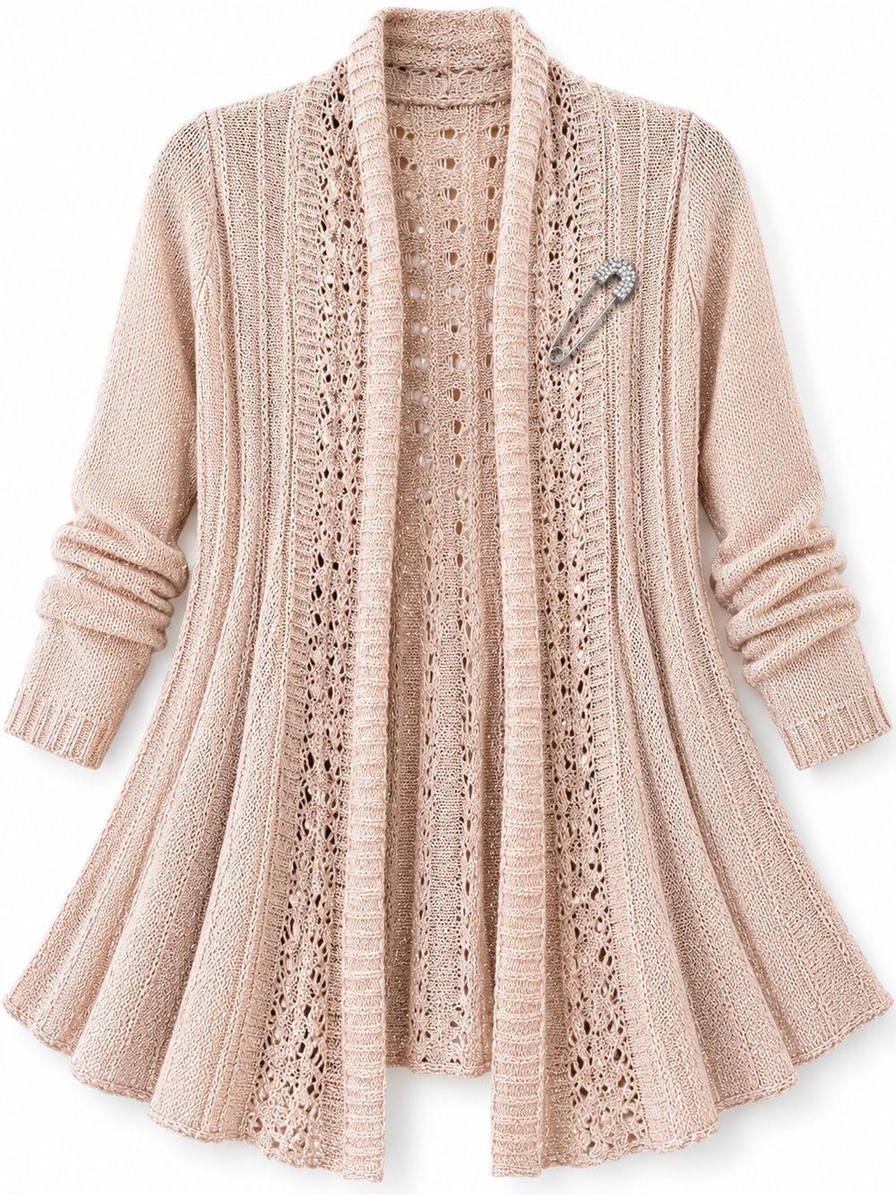 Blush Pink Metallic Shimmer Openwork Knit Cardigan + Free Brooch